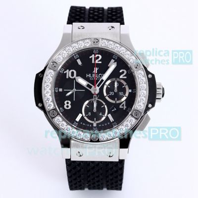 Swiss 4100 Copy Hublot Geneve Big Bang Stainless Steel Watch Diamond Bezel